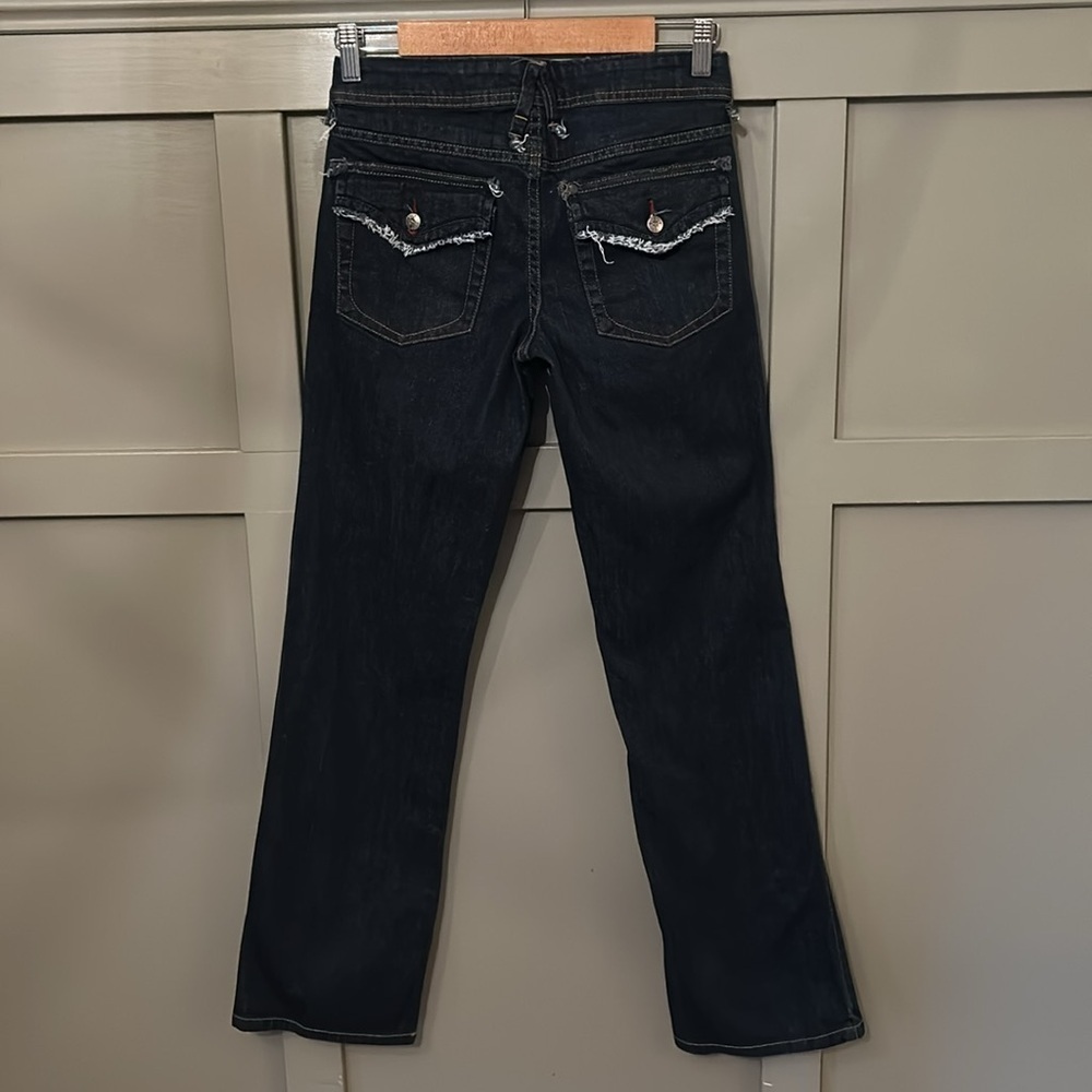 Lip Service Rockaway Jeans Straight Leg Back Flap Pockets Dark Wash Y2K Punk 26